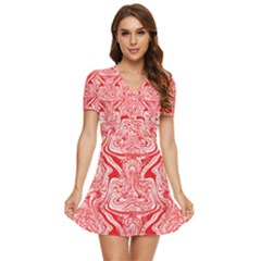 A Red And White Image Of A Pattern On A White Background V-neck High Waist Chiffon Mini Dress by catchydesignhill