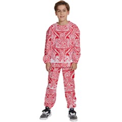 A Red And White Image Of A Pattern On A White Background Kids  Sweatshirt Set