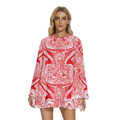 A Red And White Image Of A Pattern On A White Background Round Neck Long Sleeve Bohemian Style Chiffon Mini Dress by catchydesignhill