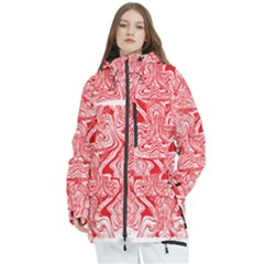 A Red And White Image Of A Pattern On A White Background Women s Multi Pockets Zip Ski And Snowboard Waterproof Breathable Jacket