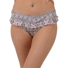 A Pink And Brown Pattern On A White Background Frill Bikini Bottoms