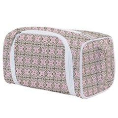 A Pink And Brown Pattern On A White Background Toiletries Pouch