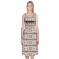 A Pink And Brown Pattern On A White Background Midi Sleeveless Dress