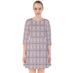 A Pink And Brown Pattern On A White Background Smock Dress