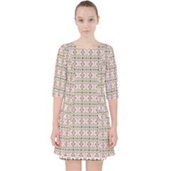 A Pink And Brown Pattern On A White Background Quarter Sleeve Pocket Dress by catchydesignhill