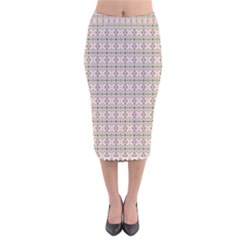 A Pink And Brown Pattern On A White Background Velvet Midi Pencil Skirt