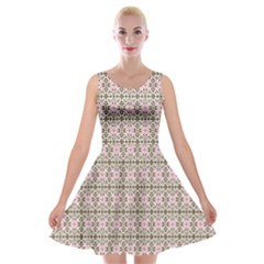 A Pink And Brown Pattern On A White Background Velvet Skater Dress