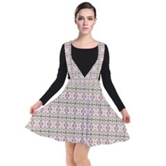 A Pink And Brown Pattern On A White Background Plunge Pinafore Dress