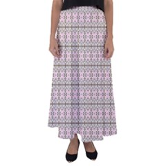 A Pink And Brown Pattern On A White Background Flared Maxi Skirt