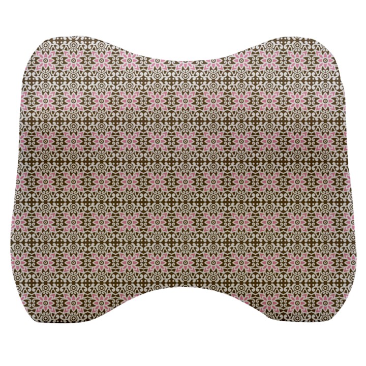 A Pink And Brown Pattern On A White Background Velour Head Support Cushion