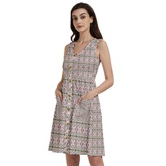 A Pink And Brown Pattern On A White Background Sleeveless Dress With Pocket by catchydesignhill