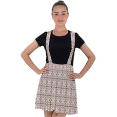 A Pink And Brown Pattern On A White Background Velvet Suspender Skater Skirt