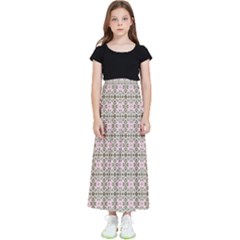 A Pink And Brown Pattern On A White Background Kids  Flared Maxi Skirt