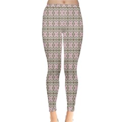 A Pink And Brown Pattern On A White Background Inside Out Leggings