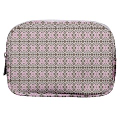 A Pink And Brown Pattern On A White Background Make Up Pouch (small)