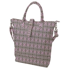 A Pink And Brown Pattern On A White Background Buckle Top Tote Bag