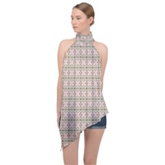 A Pink And Brown Pattern On A White Background Halter Asymmetric Satin Top