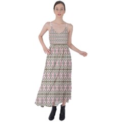 A Pink And Brown Pattern On A White Background Tie Back Maxi Dress