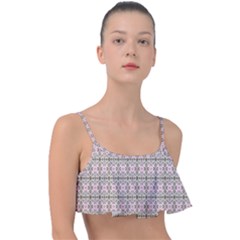 A Pink And Brown Pattern On A White Background Frill Bikini Top