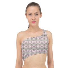 A Pink And Brown Pattern On A White Background Spliced Up Bikini Top 