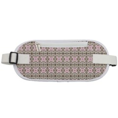 A Pink And Brown Pattern On A White Background Rounded Waist Pouch