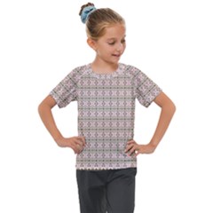 A Pink And Brown Pattern On A White Background Kids  Mesh Piece T-shirt