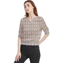 A Pink And Brown Pattern On A White Background Quarter Sleeve Blouse