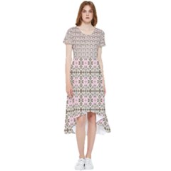 A Pink And Brown Pattern On A White Background High Low Boho Dress