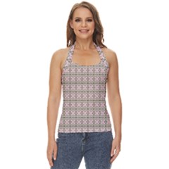 A Pink And Brown Pattern On A White Background Basic Halter Top