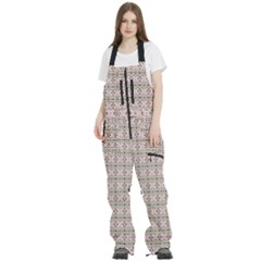 A Pink And Brown Pattern On A White Background Women s Front Zip Ski And Snowboard Bib Pants