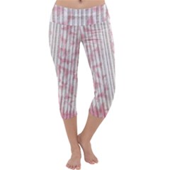 A Pink And White Striped Background Capri Yoga Leggings