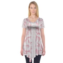 A Pink And White Striped Background Short Sleeve Tunic 