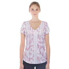 A Pink And White Striped Background Short Sleeve Front Detail Top by catchydesignhill