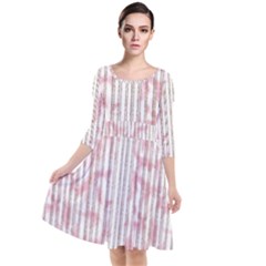 A Pink And White Striped Background Quarter Sleeve Waist Band Dress