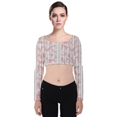 A Pink And White Striped Background Velvet Long Sleeve Crop Top