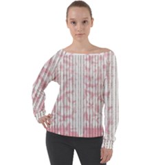 A Pink And White Striped Background Off Shoulder Long Sleeve Velour Top by catchydesignhill