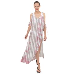 A Pink And White Striped Background Maxi Chiffon Cover Up Dress