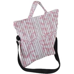 A Pink And White Striped Background Fold Over Handle Tote Bag