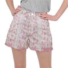 A Pink And White Striped Background Women s Ripstop Shorts