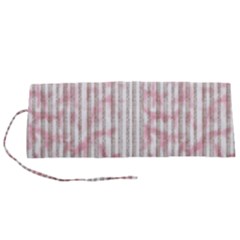 A Pink And White Striped Background Roll Up Canvas Pencil Holder (s)