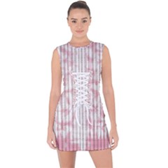 A Pink And White Striped Background Lace Up Front Bodycon Dress