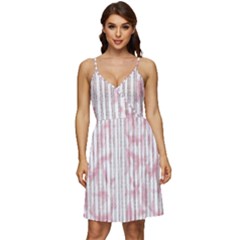 A Pink And White Striped Background V-neck Pocket Summer Dress 