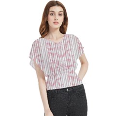 A Pink And White Striped Background Butterfly Chiffon Blouse