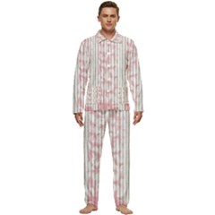 A Pink And White Striped Background Men s Long Sleeve Velvet Pocket Pajamas Set