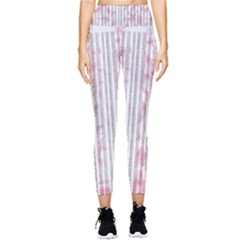 A Pink And White Striped Background Pocket Leggings 