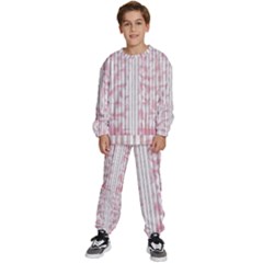 A Pink And White Striped Background Kids  Sweatshirt Set