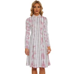 A Pink And White Striped Background Long Sleeve Shirt Collar A-line Dress by catchydesignhill