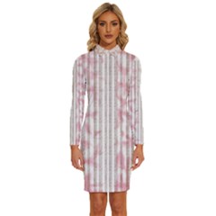 A Pink And White Striped Background Long Sleeve Shirt Collar Bodycon Dress