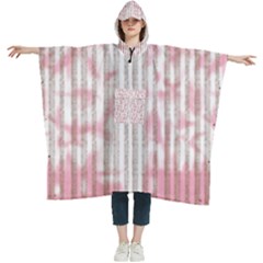 A Pink And White Striped Background Women s Hooded Rain Ponchos