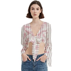 A Pink And White Striped Background Trumpet Sleeve Cropped Top